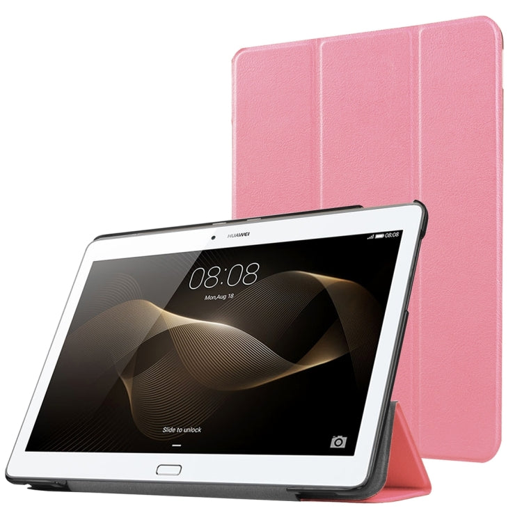 For Huawei  MediaPad M2 10.0 Custer Texture 3-Folding Horizontal Flip Leather Case with Holder