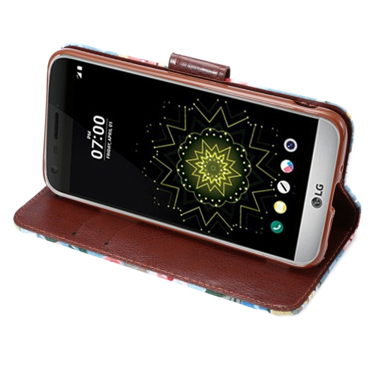 Flower Pattern Cloth Surface Horizontal Flip Leather Case with Holder & Card Slots for LG G5
