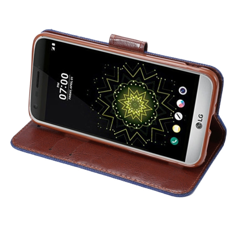 Jeans Horizontal Flip Leather Case with Holder & Card Slots for LG G5(Dark Blue)