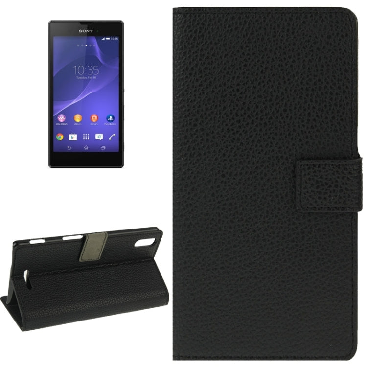 Litchi Texture Flip Leather Case with Holder & Card Slots & Wallet for Sony Xperia T3