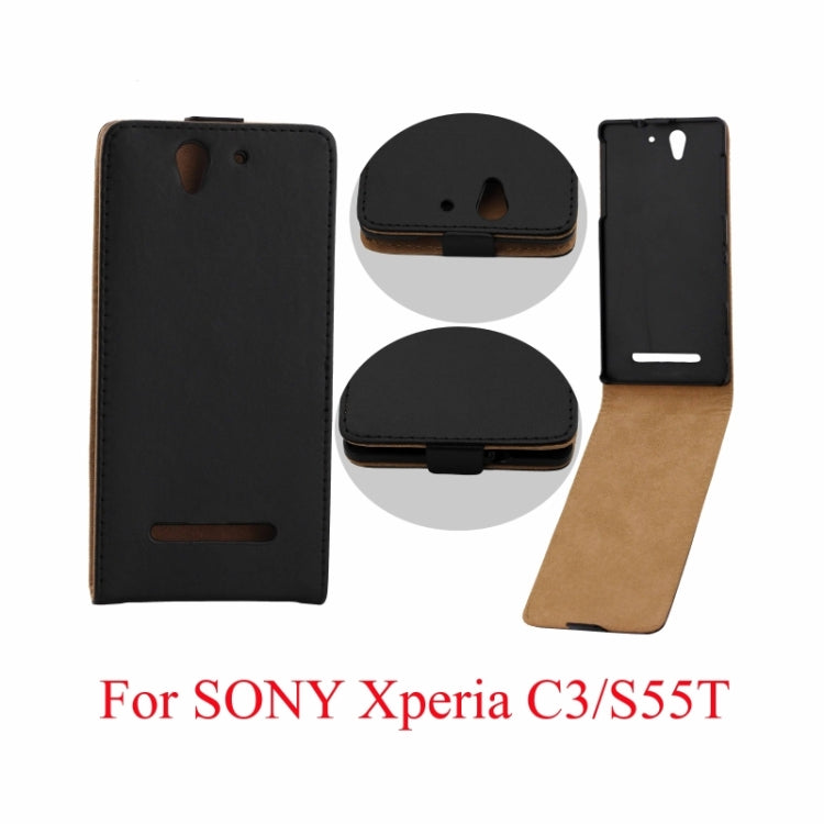 Vertical Flip Magnetic Button Leather Case for Sony Xperia C3 / D2533(Black)