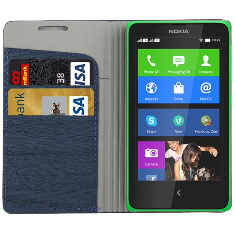 Wood Texture Leather Case with Credit Card Slots & Holder for Nokia X