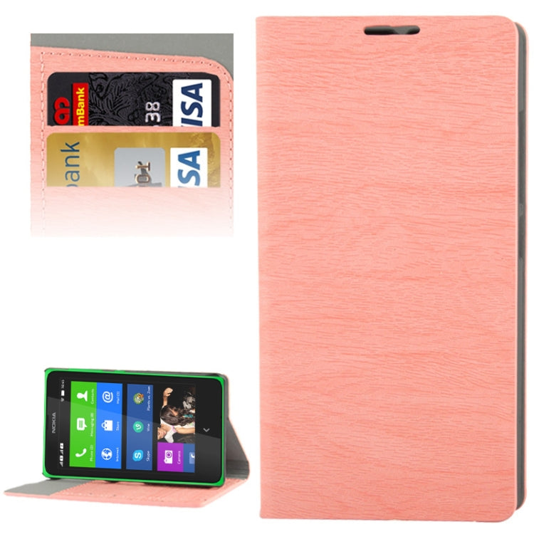 Wood Texture Leather Case with Credit Card Slots & Holder for Nokia X