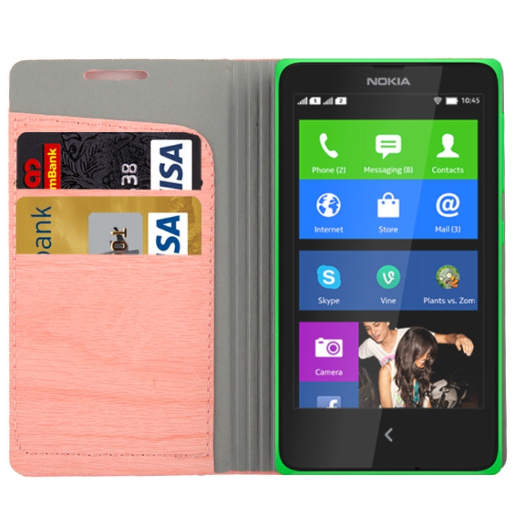 Wood Texture Leather Case with Credit Card Slots & Holder for Nokia X