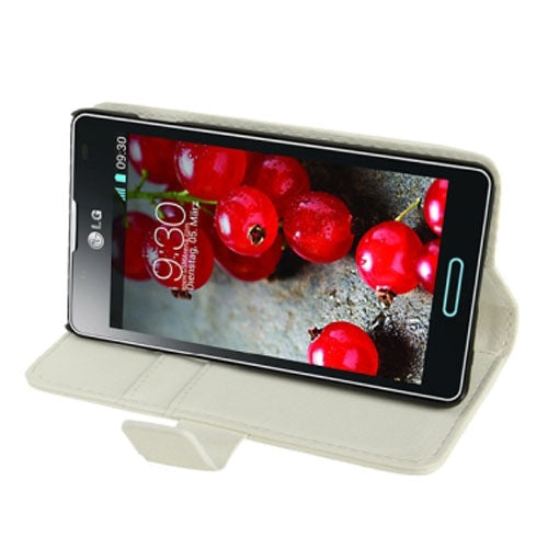 Litchi Texture Leather Case with Holder & Credit Card Slots for LG Optimus L7 II Dual / P715(White)