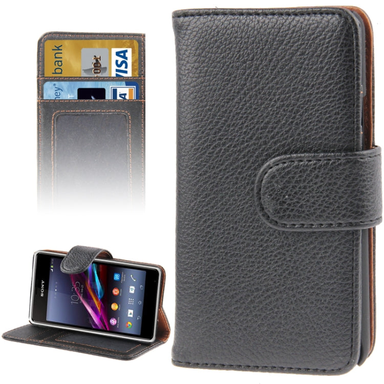 Litchi Texture Leather Case with Holder & Credit Card Slot for Sony Xperia E1