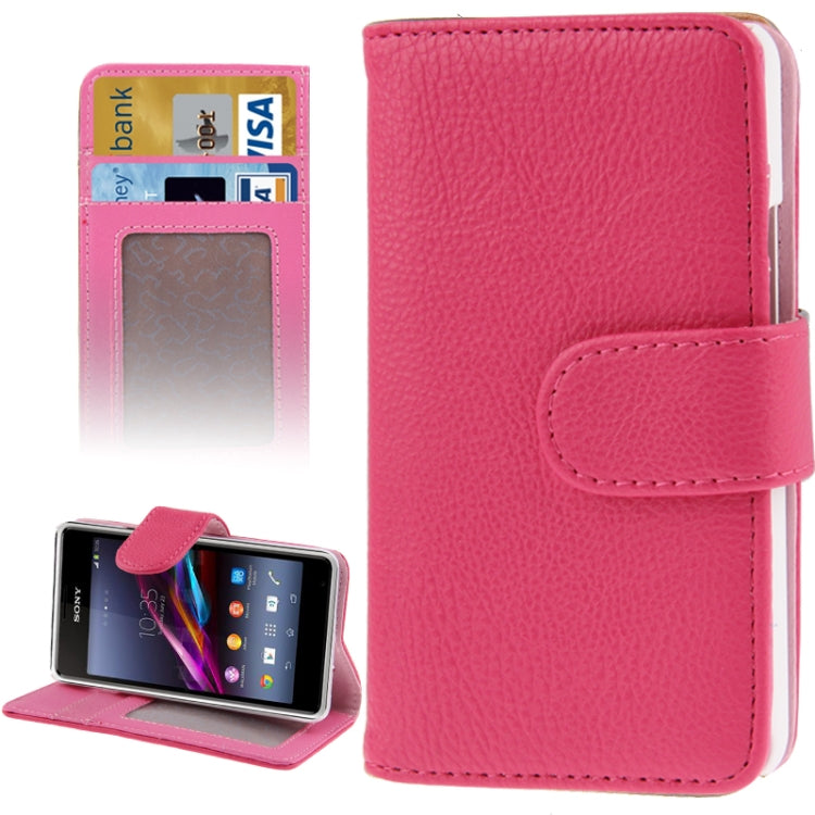 Litchi Texture Leather Case with Holder & Credit Card Slot for Sony Xperia E1