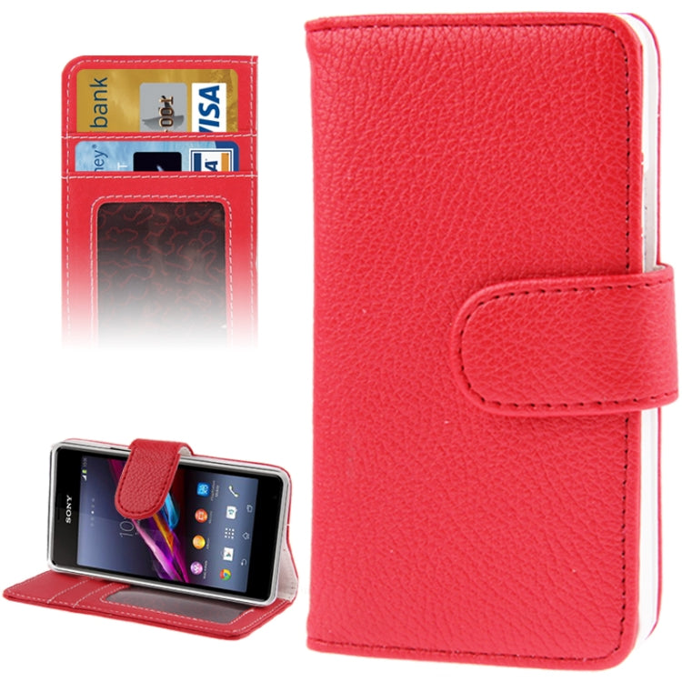 Litchi Texture Leather Case with Holder & Credit Card Slot for Sony Xperia E1