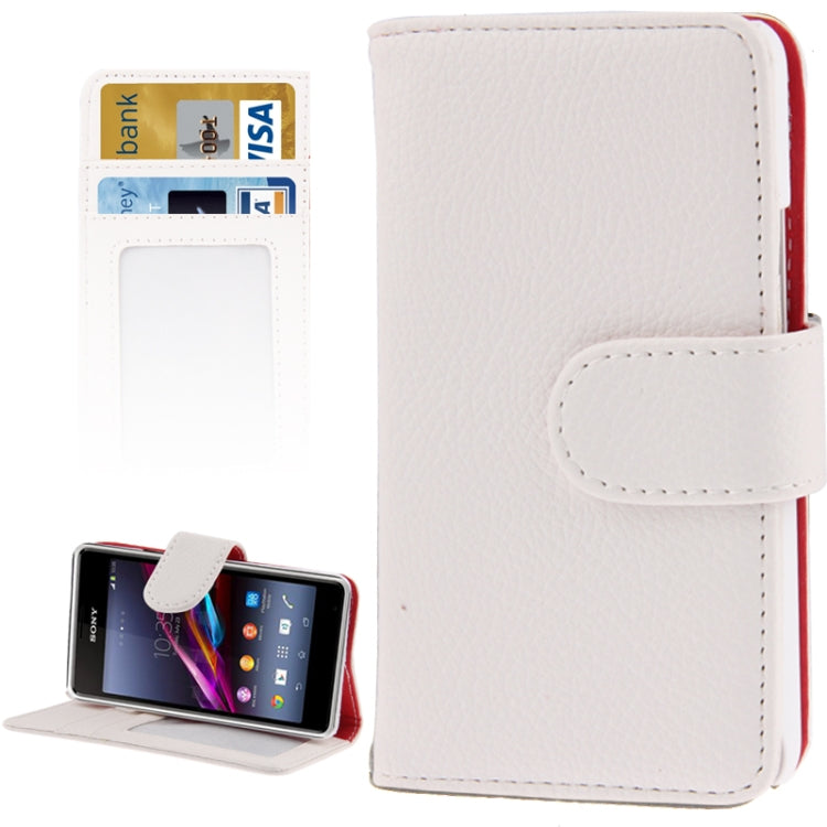 Litchi Texture Leather Case with Holder & Credit Card Slot for Sony Xperia E1