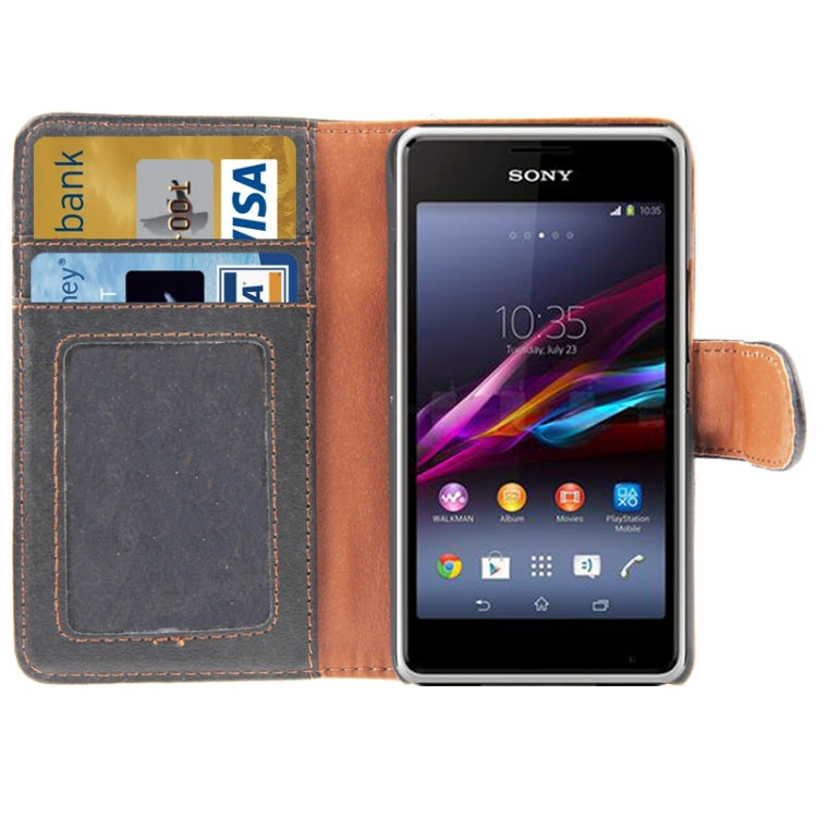 Litchi Texture Leather Case with Holder & Credit Card Slot for Sony Xperia E1