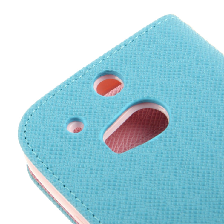 2-Color Series Cross Texture Leather Case with Credit Card Slots & Holder & Lanyard for HTC One / M8