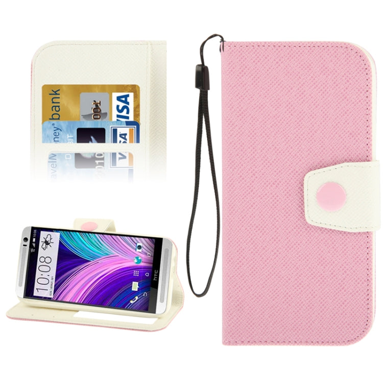 2-Color Series Cross Texture Leather Case with Credit Card Slots & Holder & Lanyard for HTC One / M8