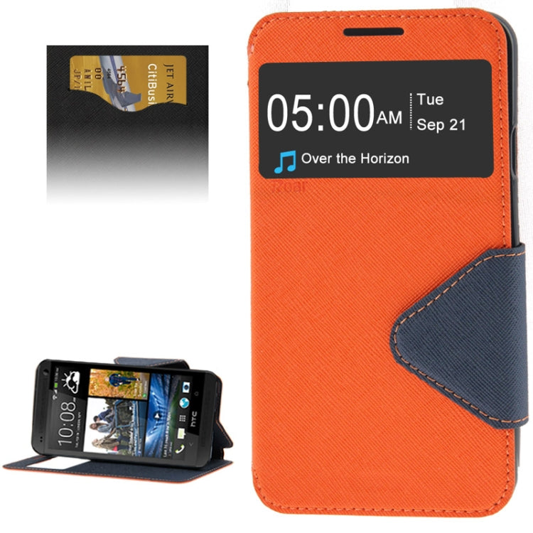 Roar Series Cross Texture Leather Case with Call Display ID & Credit Card Slots & Holder for HTC One M8