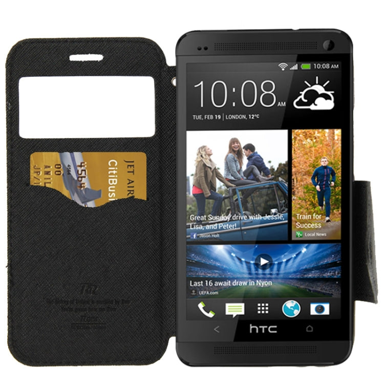 Roar Series Cross Texture Leather Case with Call Display ID & Credit Card Slots & Holder for HTC One M8