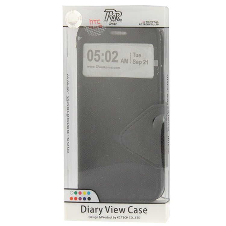Roar Series Cross Texture Leather Case with Call Display ID & Credit Card Slots & Holder for HTC One M8