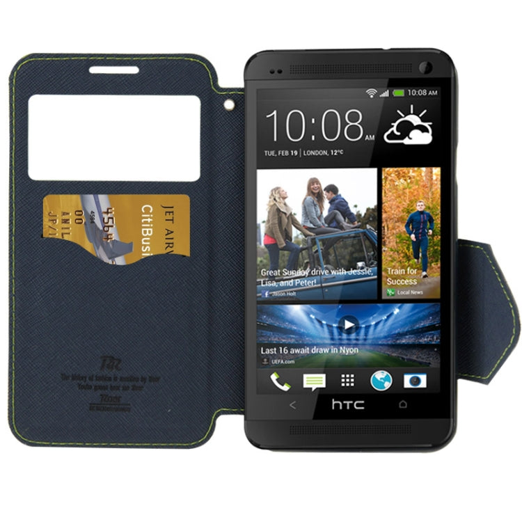 Roar Series Cross Texture Leather Case with Call Display ID & Credit Card Slots & Holder for HTC One M8