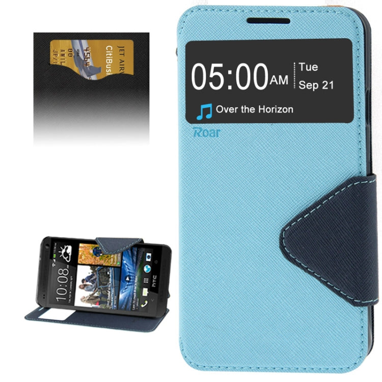 Roar Series Cross Texture Leather Case with Call Display ID & Credit Card Slots & Holder for HTC One M8