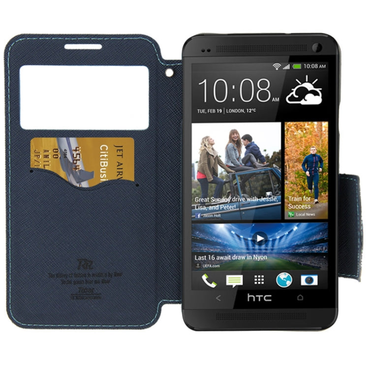 Roar Series Cross Texture Leather Case with Call Display ID & Credit Card Slots & Holder for HTC One M8