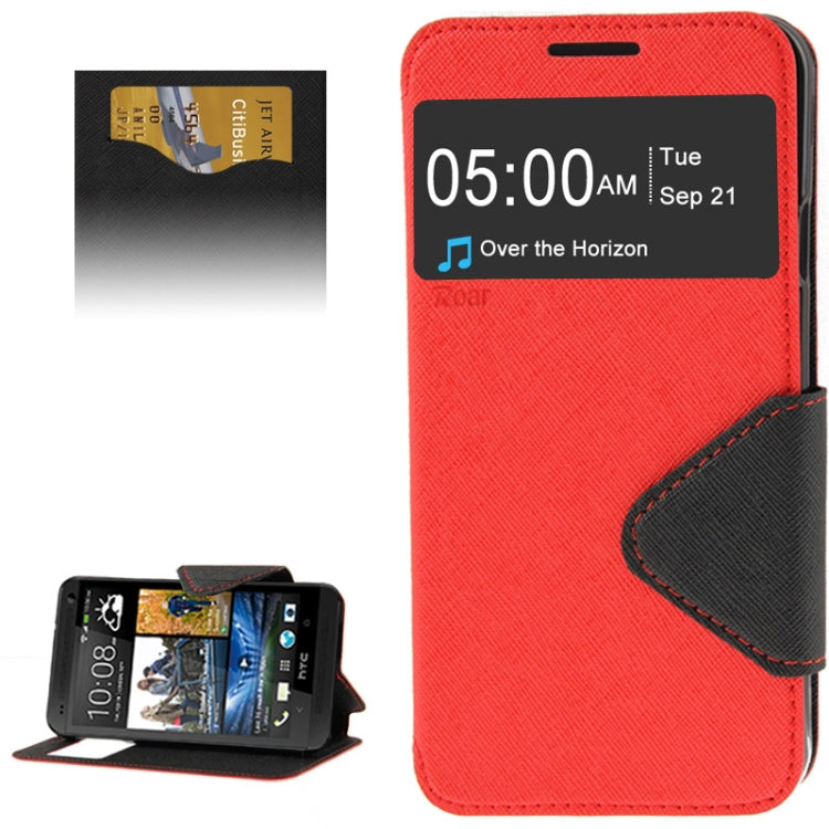 Roar Series Cross Texture Leather Case with Call Display ID & Credit Card Slots & Holder for HTC One M8