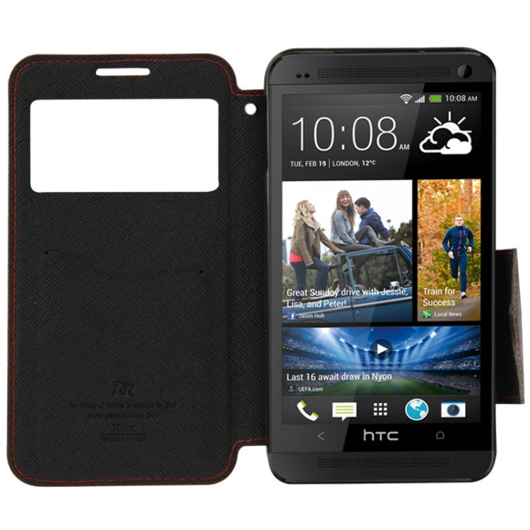 Roar Series Cross Texture Leather Case with Call Display ID & Credit Card Slots & Holder for HTC One M8