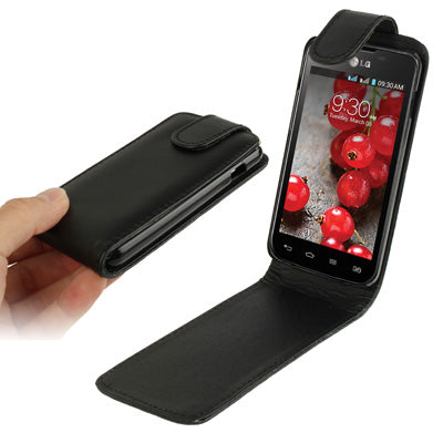 Pure Color Vertical Flip Leather Case for LG Optimus L5 II / E460 (Black)