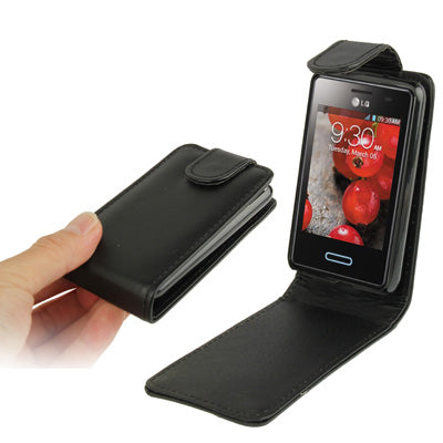 Pure Color Vertical Flip Leather Case for LG Optimus L3 II / E430 (Black)