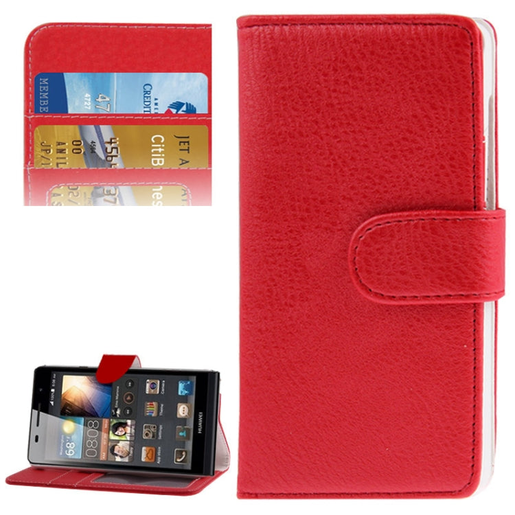 Litchi Texture Horizontal Flip Leather Case with Credit Card Slot & Holder for Huawei Ascend G6-T00 3G / P6 mini