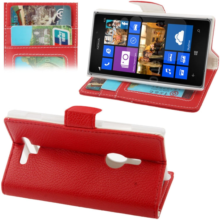 Gravel  Texture Leather Case with Holder & Credit Card Slots for Nokia Lumia 925 (Red)