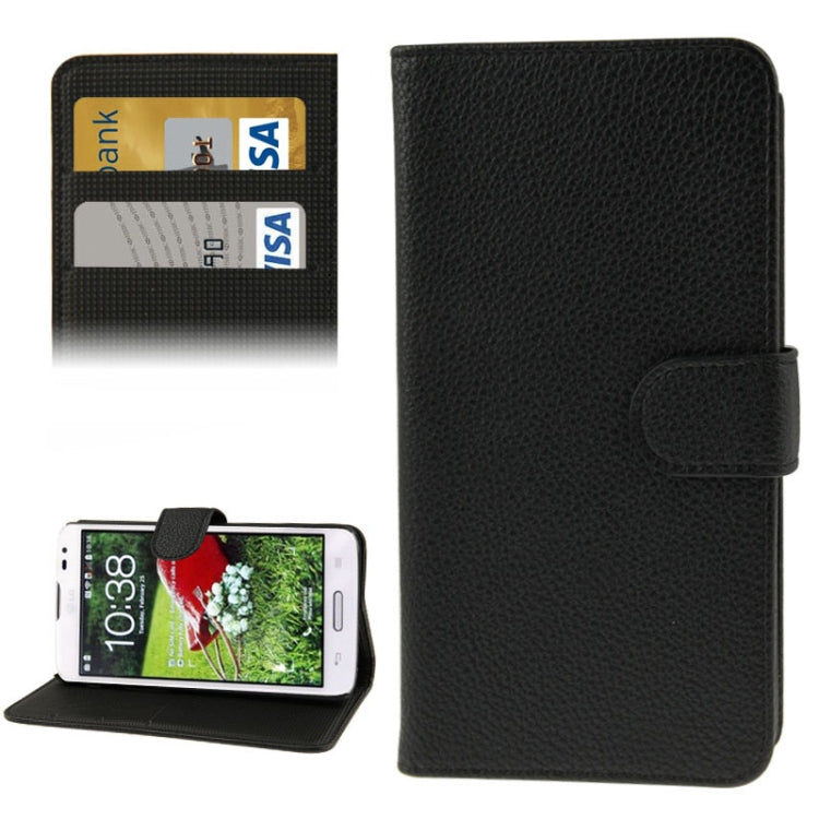 Litchi Texture Flip Leather Case with Credit Card Slots & Holder for LG L70 / Dual D325