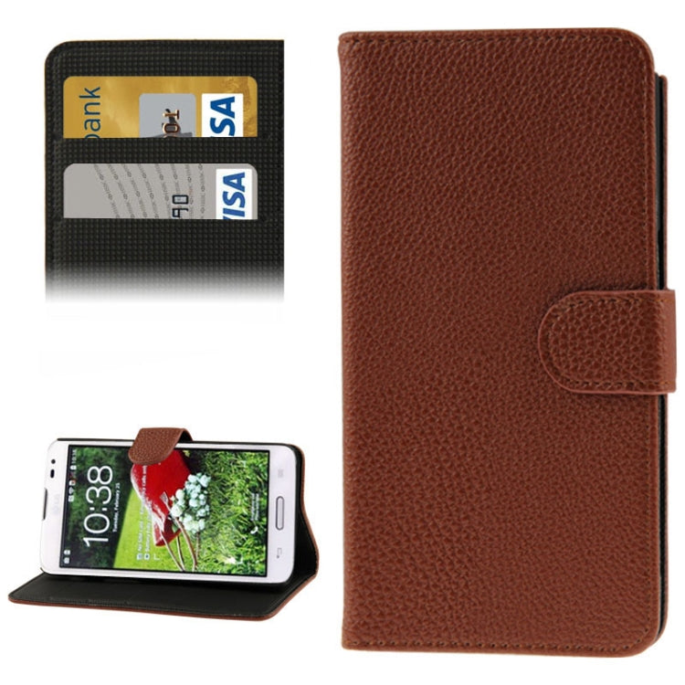 Litchi Texture Flip Leather Case with Credit Card Slots & Holder for LG L70 / Dual D325