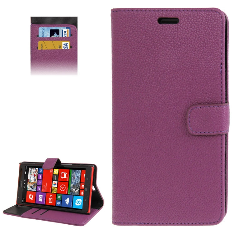 Litchi Texture Leather Case with Credit Card Slots & Holder for Nokia Lumia 1520 / Bendit  (Purple)