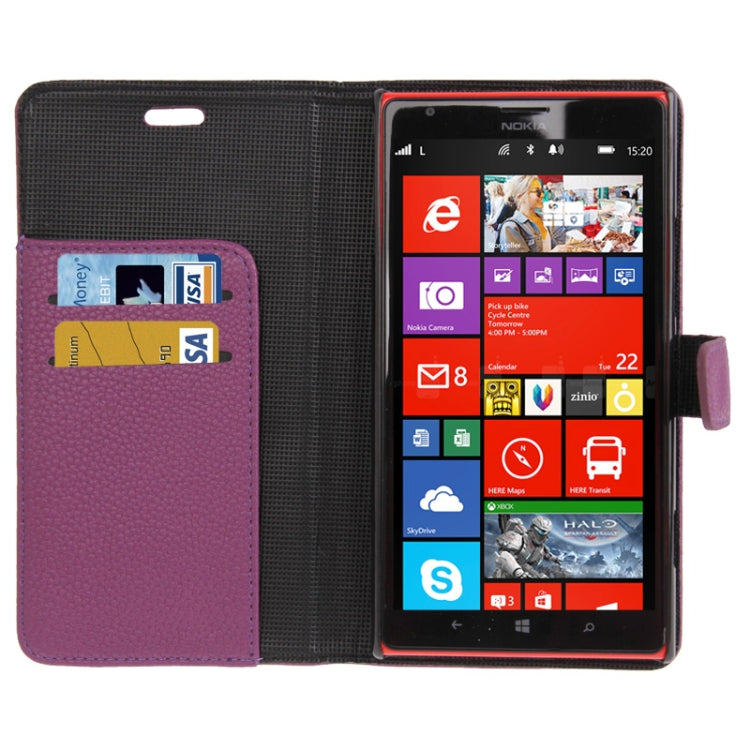 Litchi Texture Leather Case with Credit Card Slots & Holder for Nokia Lumia 1520 / Bendit  (Purple)