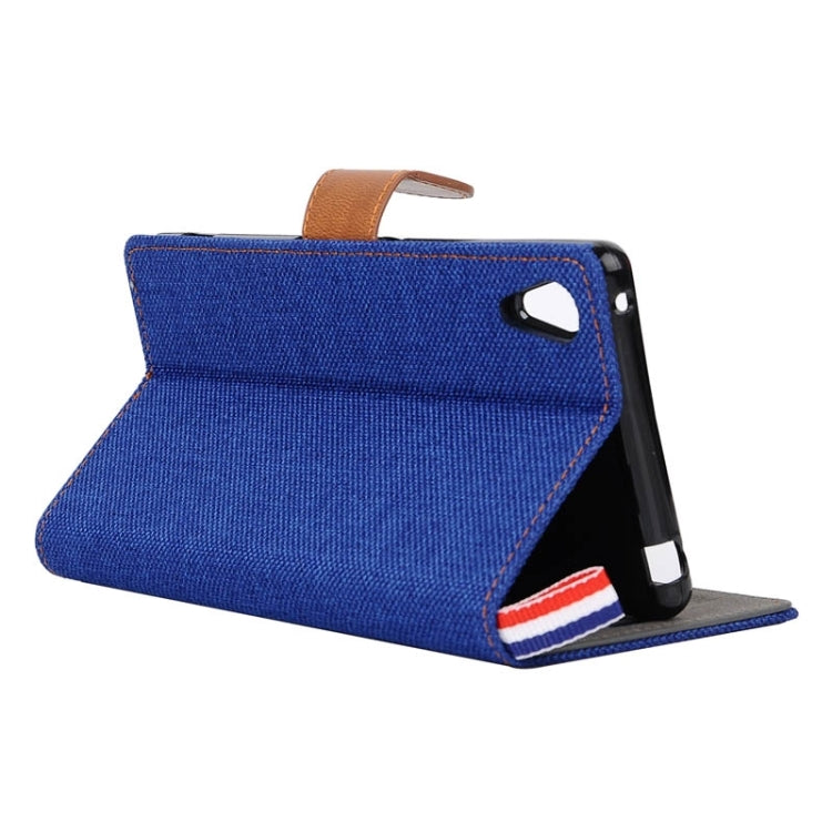 Denim Texture Horizontal Flip Leather Case with Card Slots & Holder & Lanyard for Sony Xperia Z3+