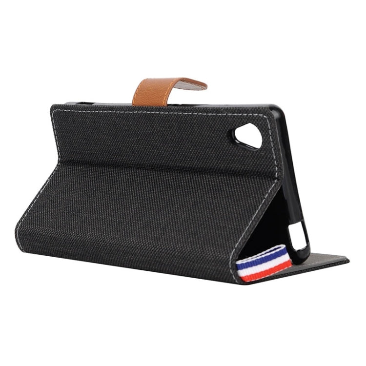 Denim Texture Horizontal Flip Leather Case with Card Slots & Holder & Lanyard for Sony Xperia M4 Aqua