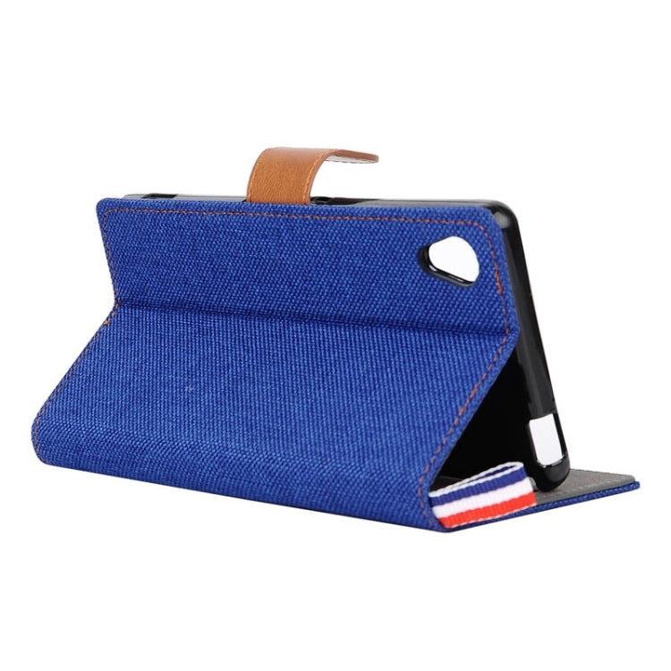 Denim Texture Horizontal Flip Leather Case with Card Slots & Holder & Lanyard for Sony Xperia M4 Aqua