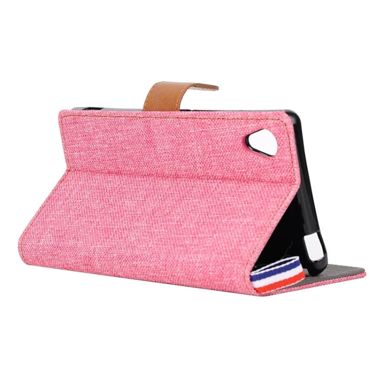 Denim Texture Horizontal Flip Leather Case with Card Slots & Holder & Lanyard for Sony Xperia M4 Aqua