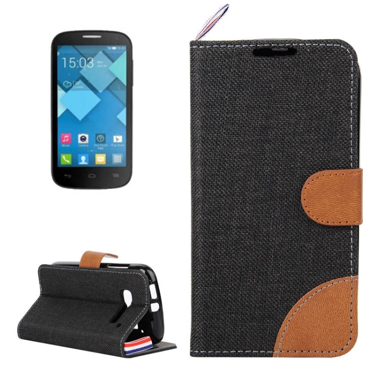 Denim Texture Horizontal Flip Leather Case with Card Slots & Holder & Lanyard for Alcatel One Touch Pop C5
