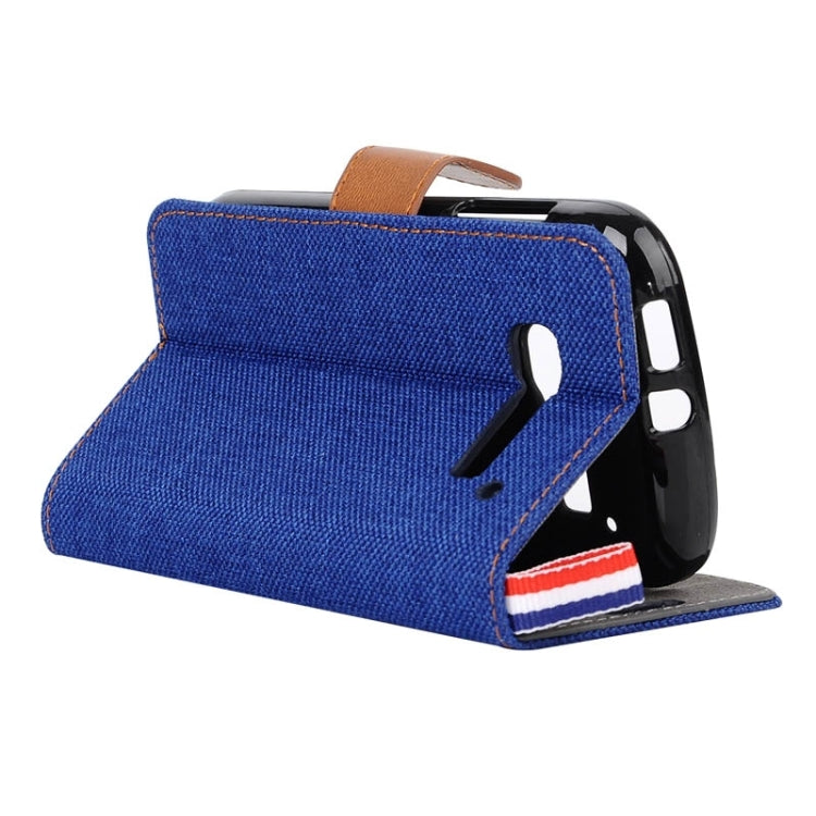 Denim Texture Horizontal Flip Leather Case with Card Slots & Holder & Lanyard for Alcatel One Touch Pop C5