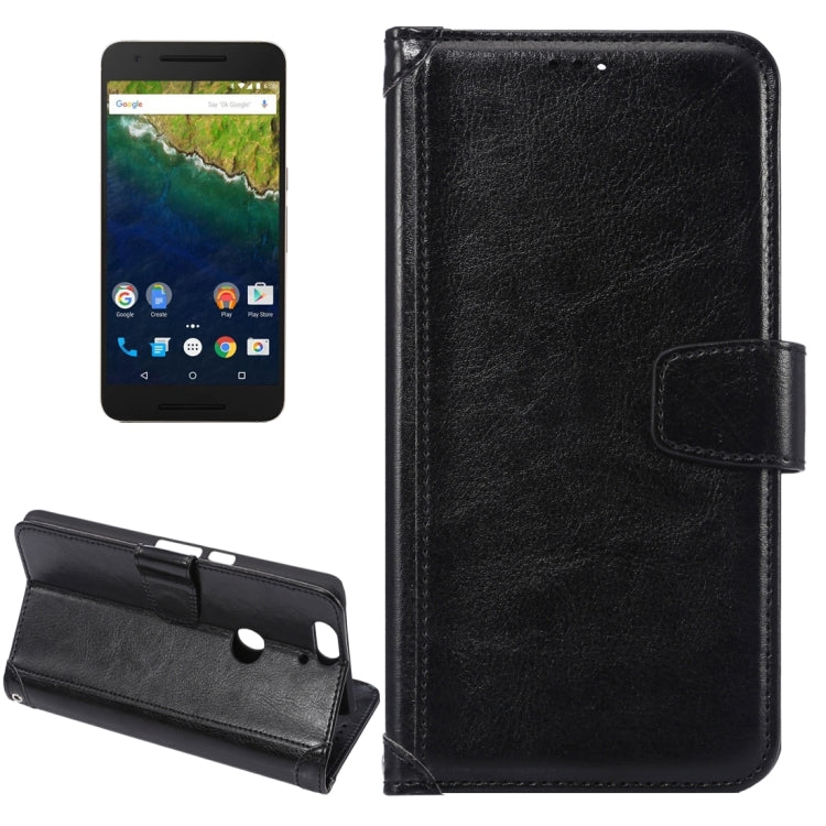 Crazy Horse Texture Horizontal Flip Magnetic Snap Leather Case with Adjustable Holder & Card Slots & Photo Frame & Wallet & Lanyard for Google Nexus 6P