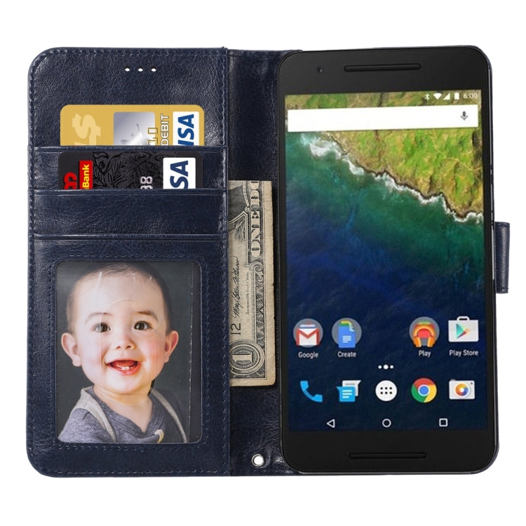 Crazy Horse Texture Horizontal Flip Magnetic Snap Leather Case with Adjustable Holder & Card Slots & Photo Frame & Wallet & Lanyard for Google Nexus 6P