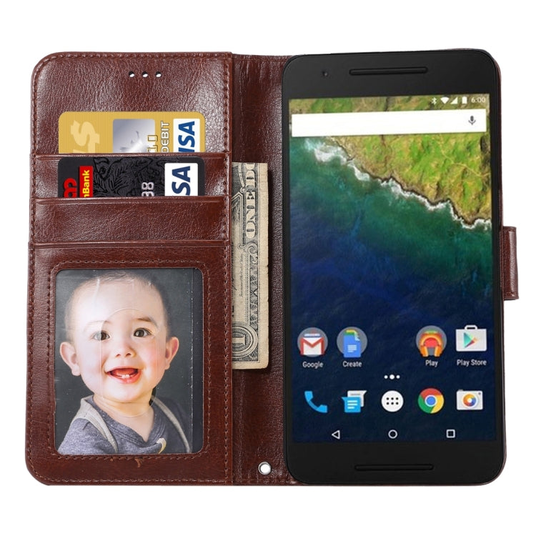 Crazy Horse Texture Horizontal Flip Magnetic Snap Leather Case with Adjustable Holder & Card Slots & Photo Frame & Wallet & Lanyard for Google Nexus 6P