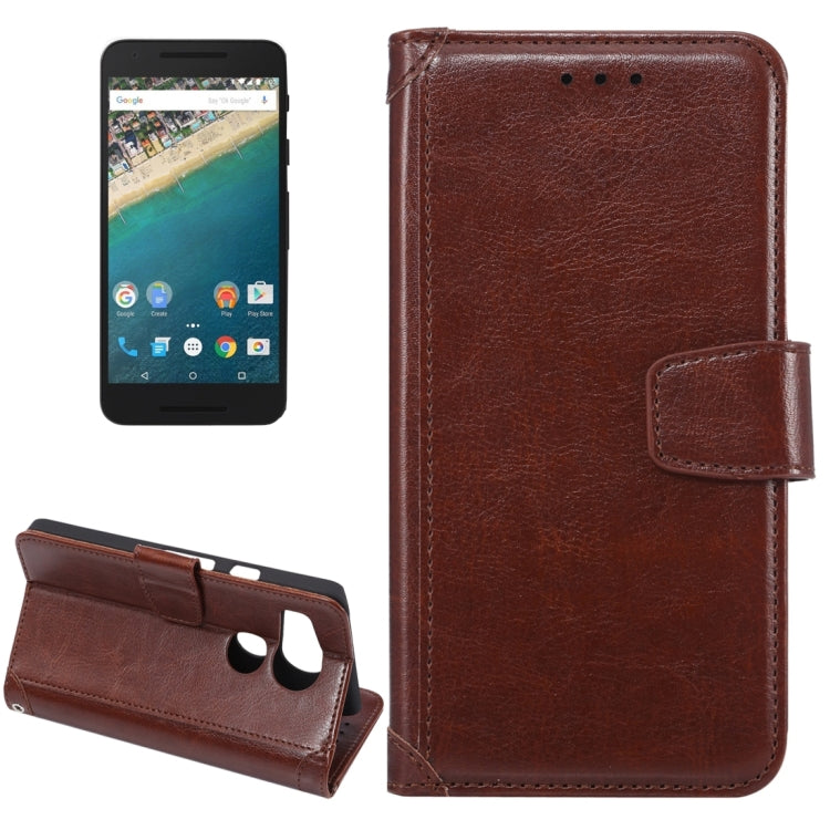 Crazy Horse Texture Horizontal Flip Magnetic Snap Leather Case with Adjustable Holder & Card Slots & Photo Frame & Wallet & Lanyard for Google Nexus 5X