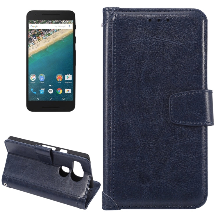 Crazy Horse Texture Horizontal Flip Magnetic Snap Leather Case with Adjustable Holder & Card Slots & Photo Frame & Wallet & Lanyard for Google Nexus 5X