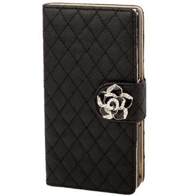 Plaid Texture Diamond Flower Button Flip Soft Leather Case with Credit Card Slots
