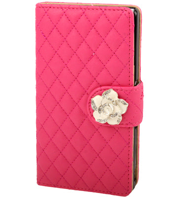 Plaid Texture Diamond Flower Button Flip Soft Leather Case with Credit Card Slots