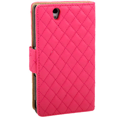 Plaid Texture Diamond Flower Button Flip Soft Leather Case with Credit Card Slots