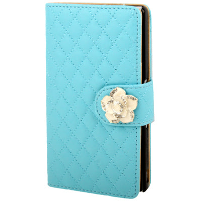Plaid Texture Diamond Flower Button Flip Soft Leather Case with Credit Card Slots