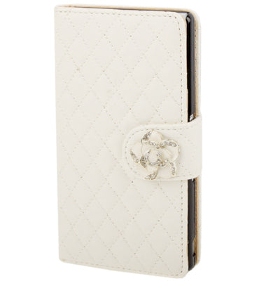 Plaid Texture Diamond Flower Button Flip Soft Leather Case with Credit Card Slots