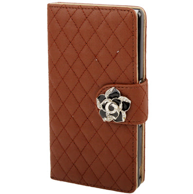Plaid Texture Diamond Flower Button Flip Soft Leather Case with Credit Card Slots