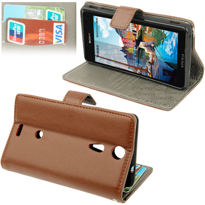 Cross Texture Leather Case with Holder & Credit Card Slots for Sony Xperia GX / TX / LT29i
